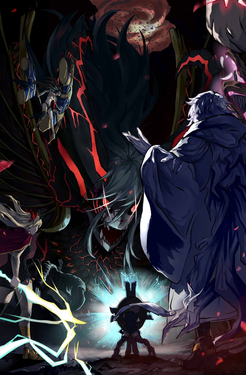 mash kyrielight, ereshkigal, ishtar, merlin, lahmu, and 1 more (fate and 1 more) drawn by user_ueuf2555