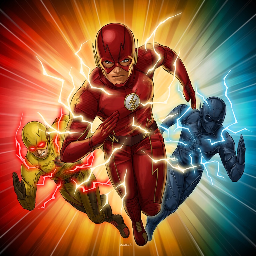 the flash, barry allen, reverse flash, eobard thawne, professor zoom, and 1 more (dc comics and 1 more) drawn by azusa_tanaka