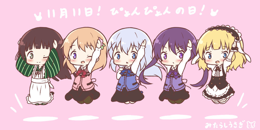 kafuu chino, hoto cocoa, kirima syaro, tedeza rize, and ujimatsu chiya (gochuumon wa usagi desu ka?) drawn by mitarashi_neko