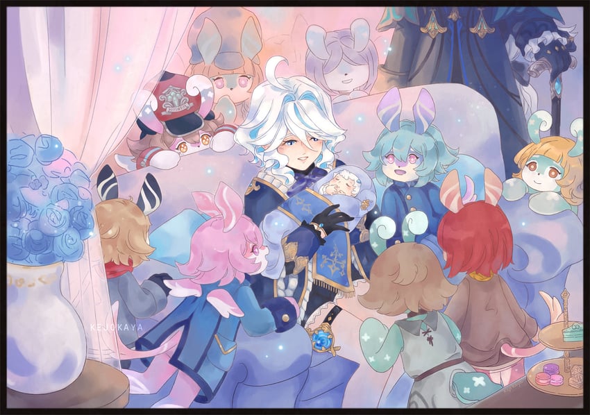 furina, neuvillette, blathine, menthe, elphane, and 6 more (genshin impact) drawn by kejokaya