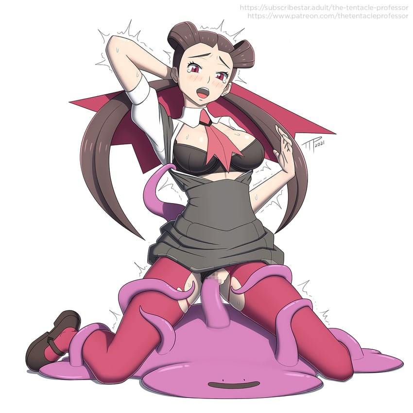 ditto and roxanne (pokemon and 1 more) drawn by the_tentacle_professor