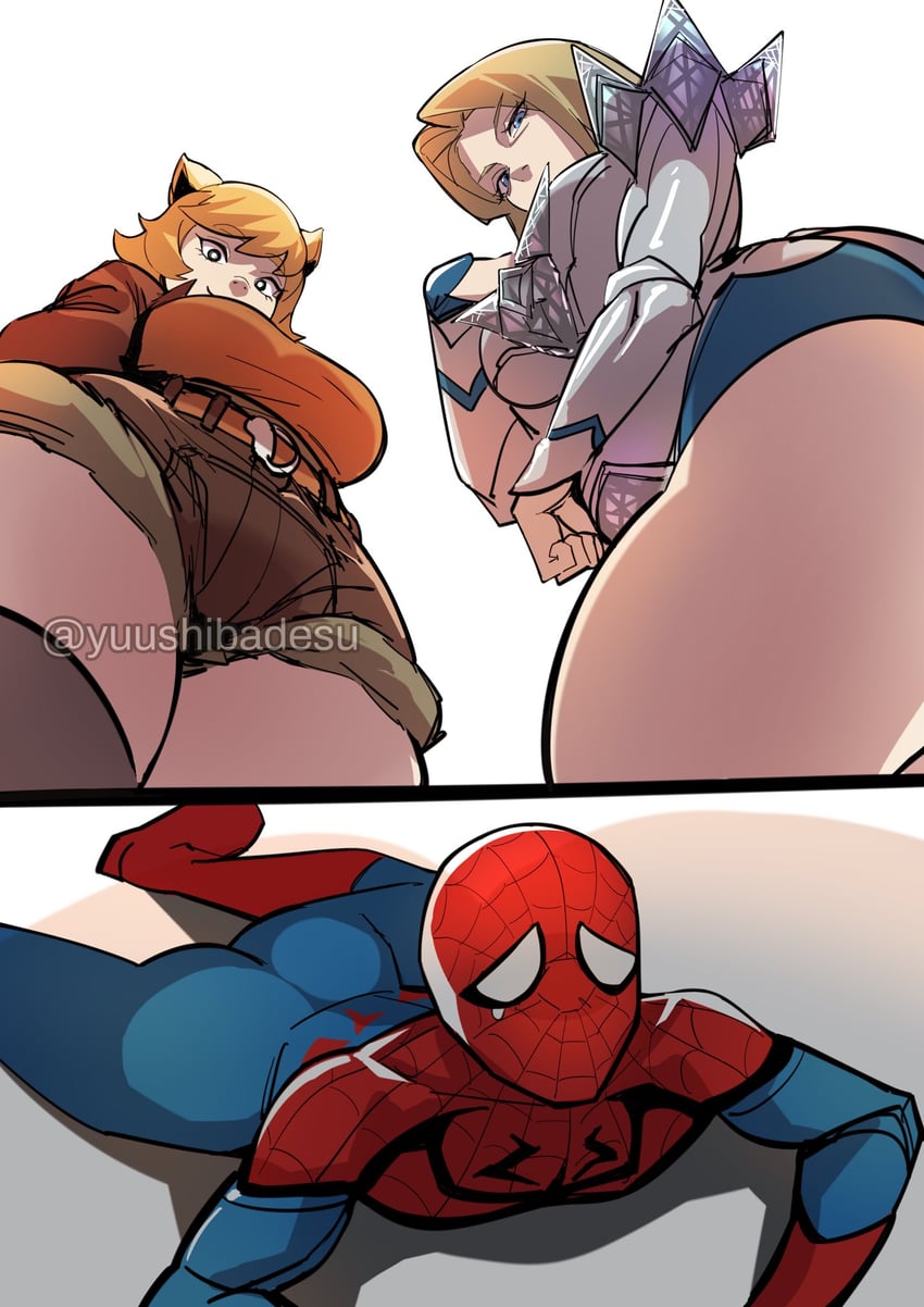 spider-man, emma frost, and squirrel girl (marvel and 3 more) drawn by yuushiba