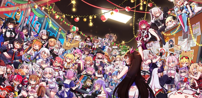 gawr gura, houshou marine, shirakami fubuki, hoshimachi suisei, mori calliope, and 67 more (hololive and 5 more) drawn by sesield