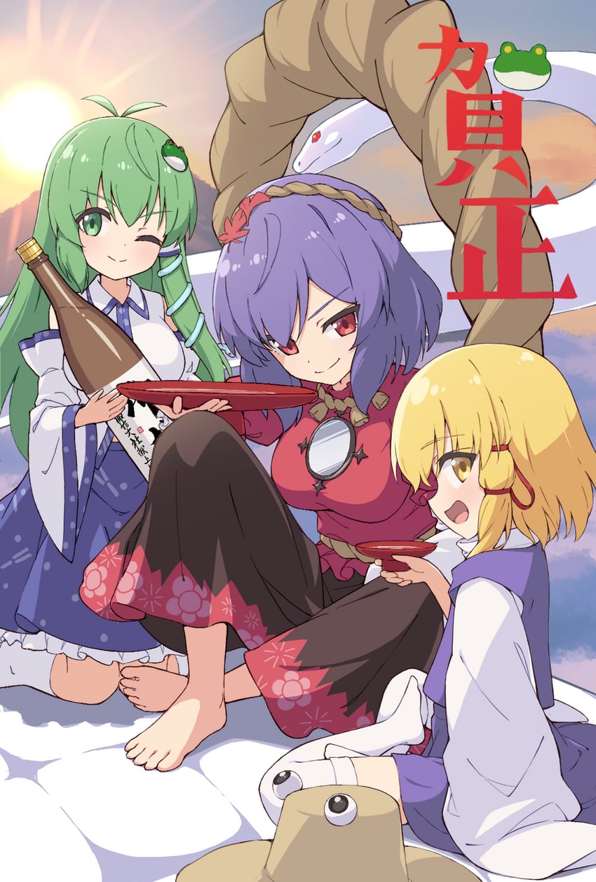 kochiya sanae, moriya suwako, and yasaka kanako (touhou) drawn by hiyaya_(kochi_michikaze)