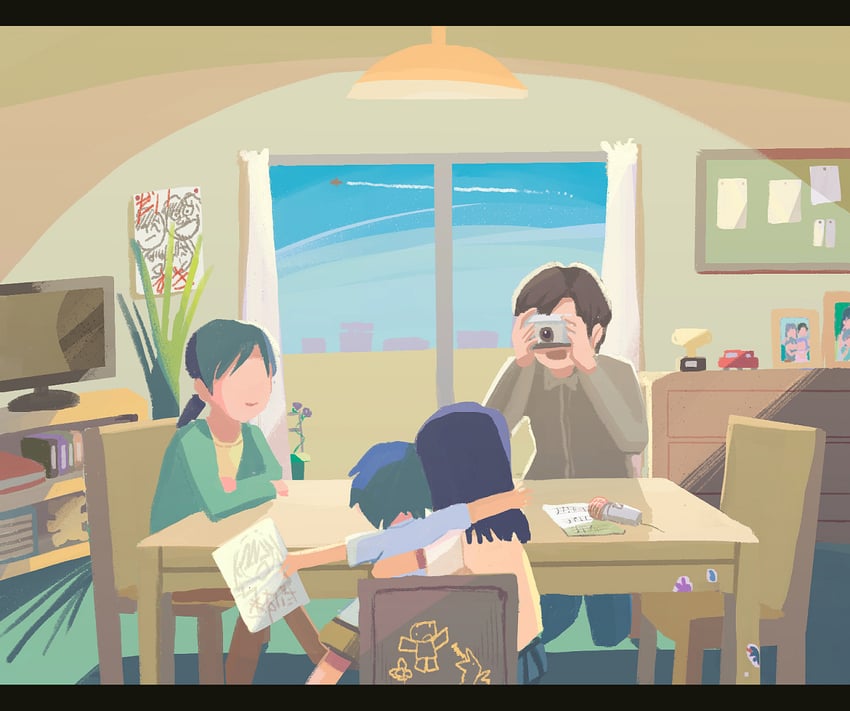 kisaragi chihaya, kisaragi yuu, kisaragi chigusa, and kisaragi chihaya's father (idolmaster) drawn by tsubobot