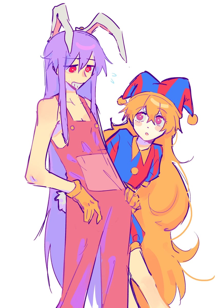 reisen udongein inaba, clownpiece, pomni, and jax (touhou and 1 more) drawn by jess_(p2eocene)