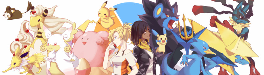 pikachu, mercy, lucario, jolteon, pharah, and 13 more (pokemon and 2 more) drawn by nyasa