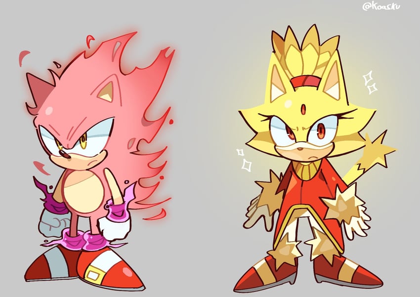 sonic the hedgehog, blaze the cat, super sonic, and burning blaze (sonic and 1 more) drawn by koasku