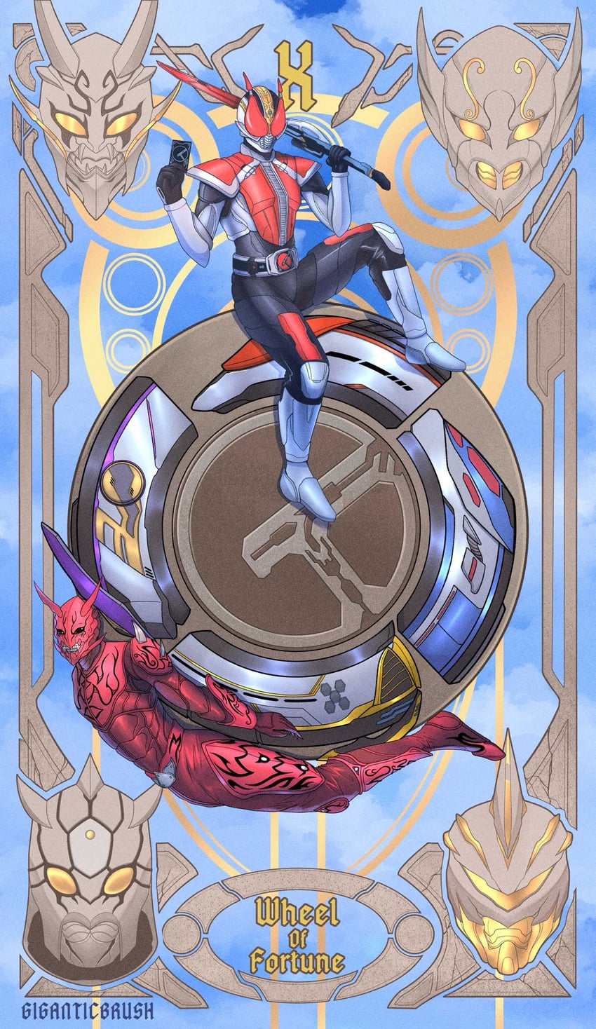 kamen rider den-o, momotaros, urataros, kintaros, ryutaros, and 1 more (kamen rider and 1 more) drawn by giganticbrush