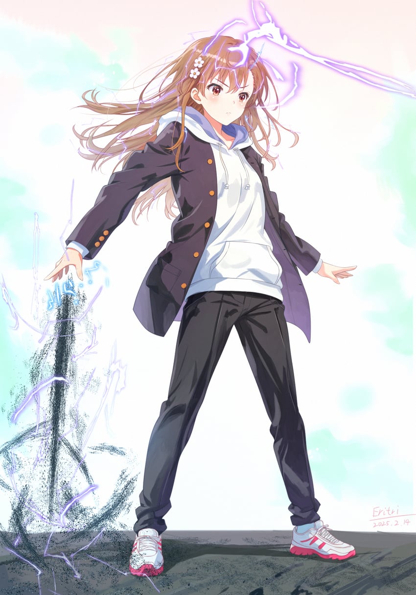 misaka mikoto and kamijou touma (toaru majutsu no index and 1 more) drawn by eritri