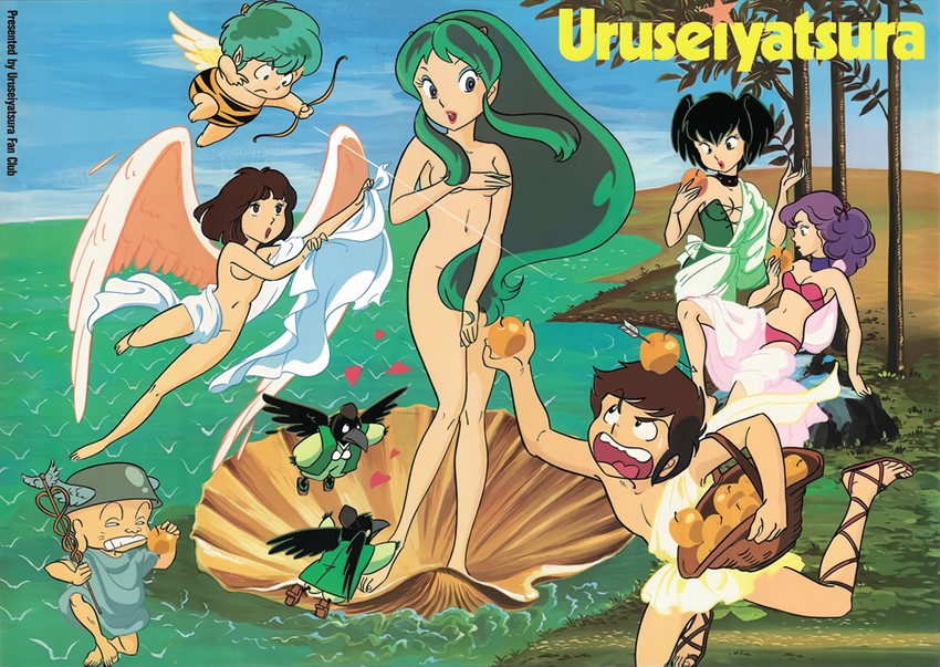 lum, moroboshi ataru, ran, miyake shinobu, ten, and 2 more (urusei yatsura and 1 more)