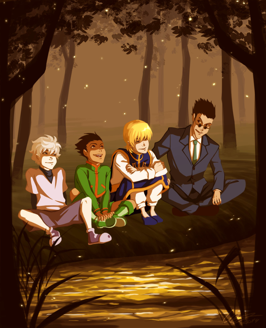 killua zoldyck, kurapika, gon freecss, and leorio paladiknight (hunter x hunter) drawn by lahteh