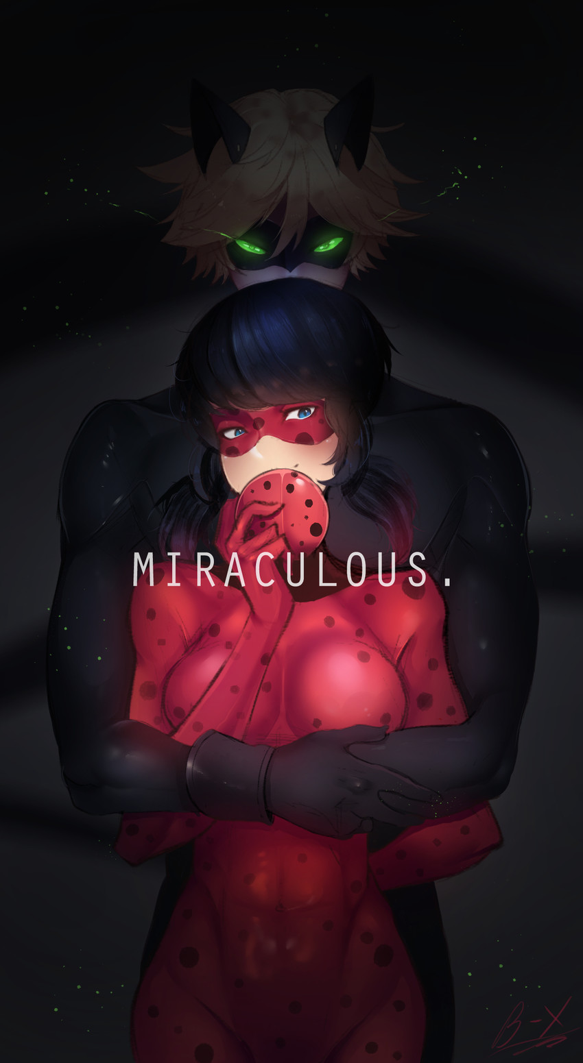 marinette dupain-cheng, adrien agreste, ladybug, and chat noir (miraculous ladybug) drawn by sly-8