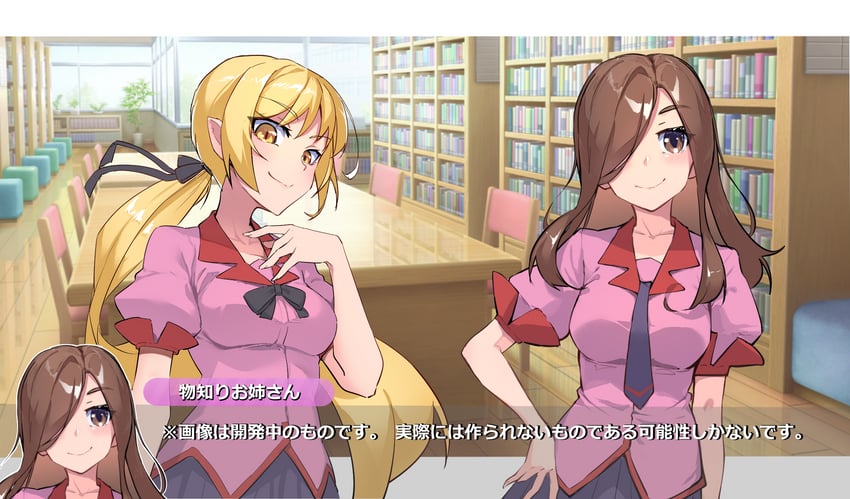 oshino shinobu, kiss-shot acerola-orion heart-under-blade, and gaen izuko (monogatari) drawn by thomas_(aoakumasan)