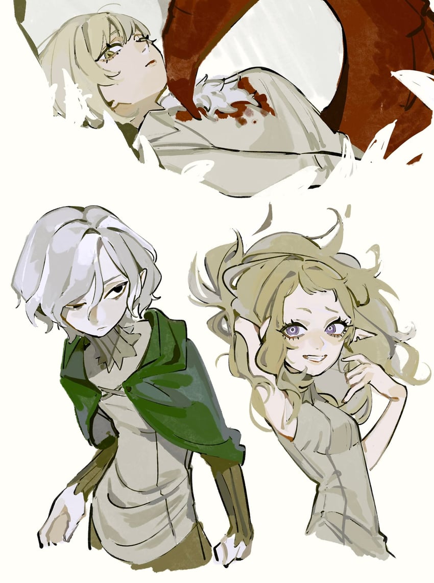 falin touden, mithrun, and fleki (dungeon meshi) drawn by dee_(tannsumi)