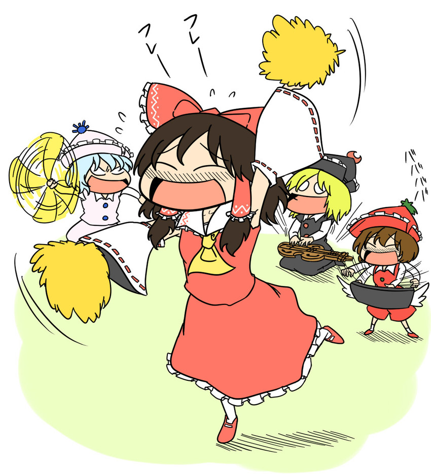 hakurei reimu, lunasa prismriver, merlin prismriver, and lyrica prismriver (touhou) drawn by tsunamayo