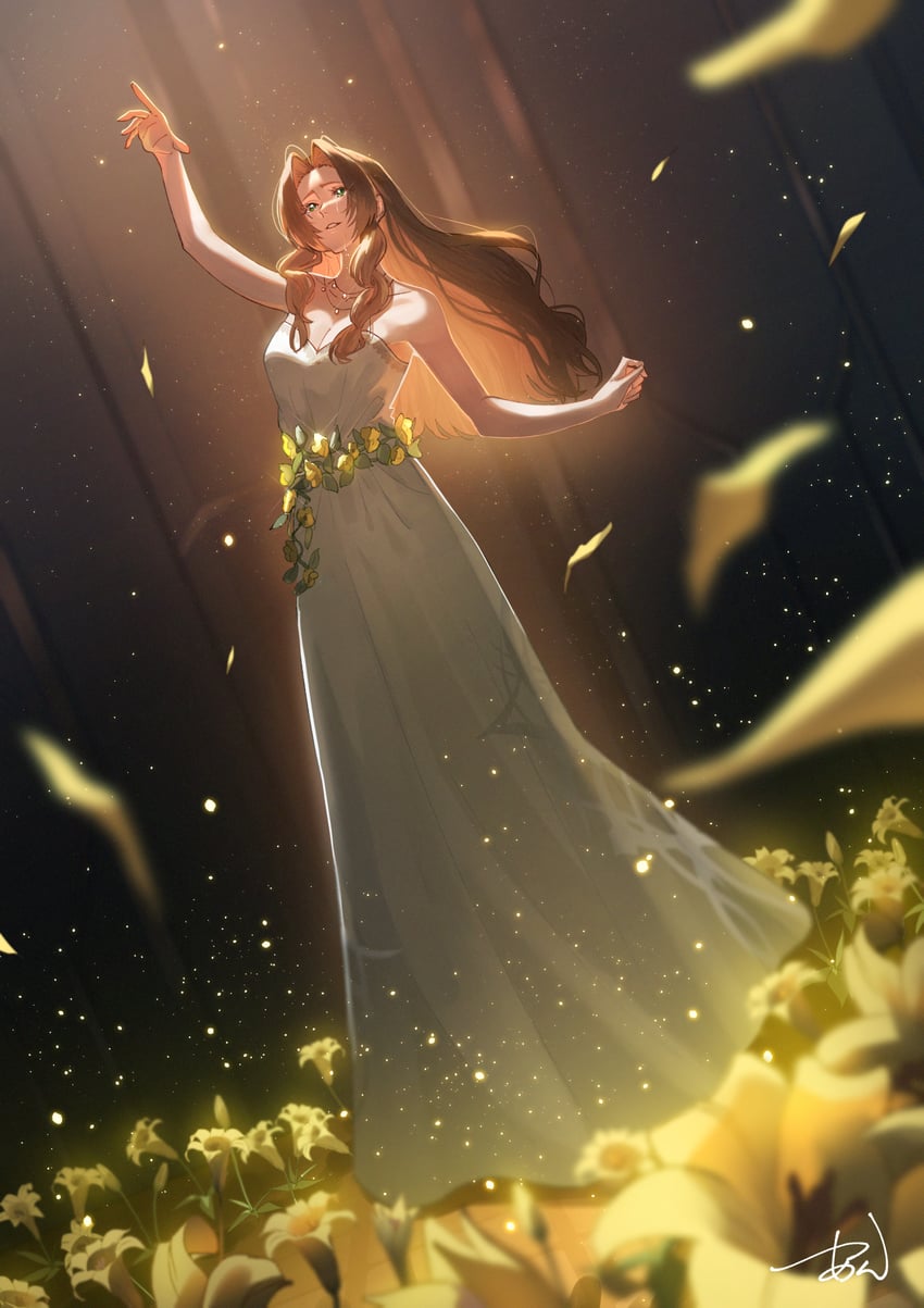 aerith gainsborough (final fantasy and 3 more) drawn by tsu-an