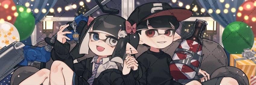 inkling player character, inkling girl, and inkling boy (splatoon) drawn by prat_rat