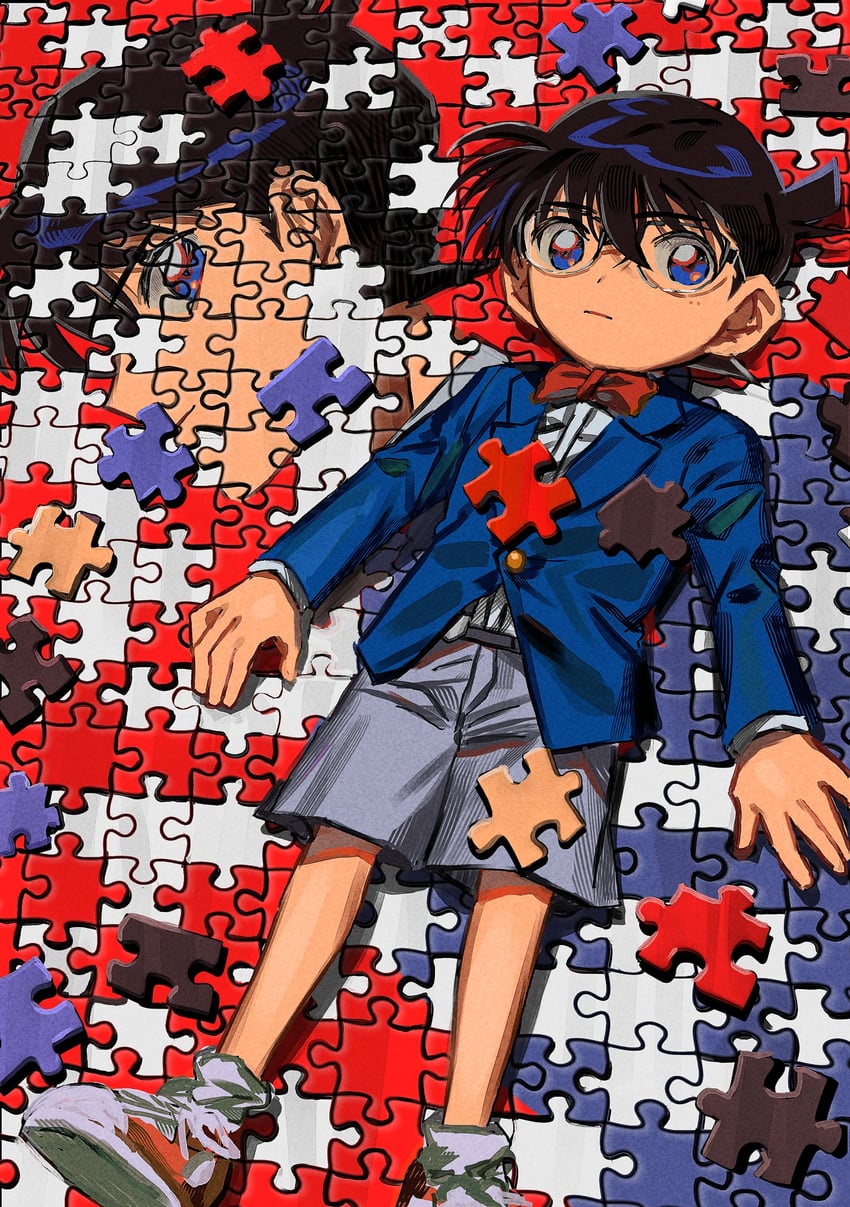 edogawa conan and kudou shin'ichi (meitantei conan) drawn by segami