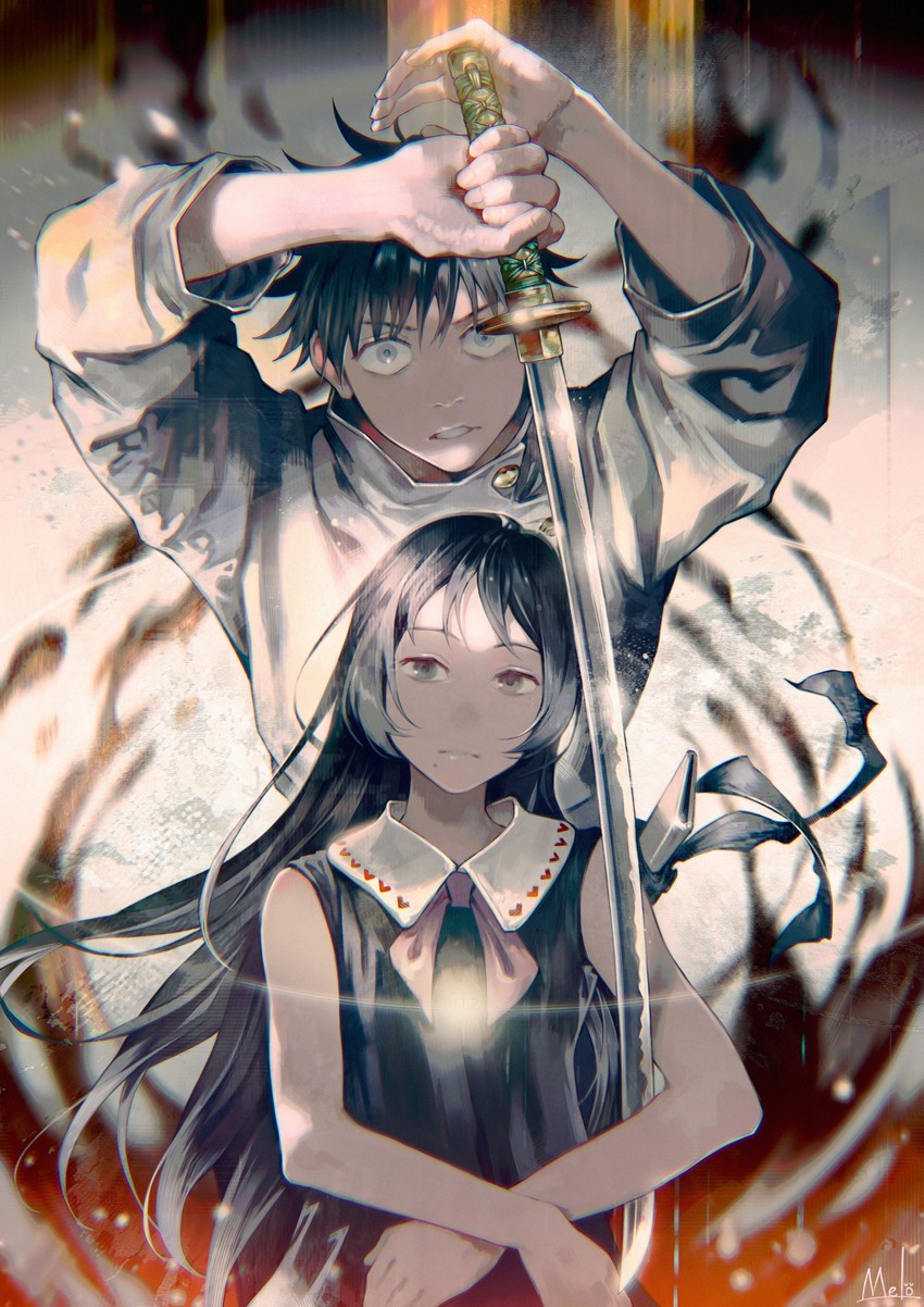 okkotsu yuuta and orimoto rika (jujutsu kaisen) drawn by kyuuba_melo