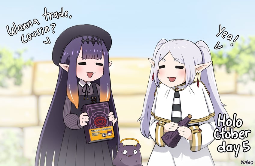 frieren, ninomae ina'nis, takodachi, and ao-chan (hololive and 2 more) drawn by yobio