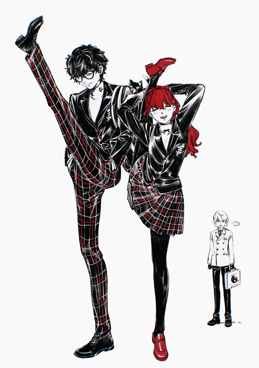 amamiya ren, yoshizawa kasumi, akechi gorou, and morgana (persona and 2 more) drawn by machihazure