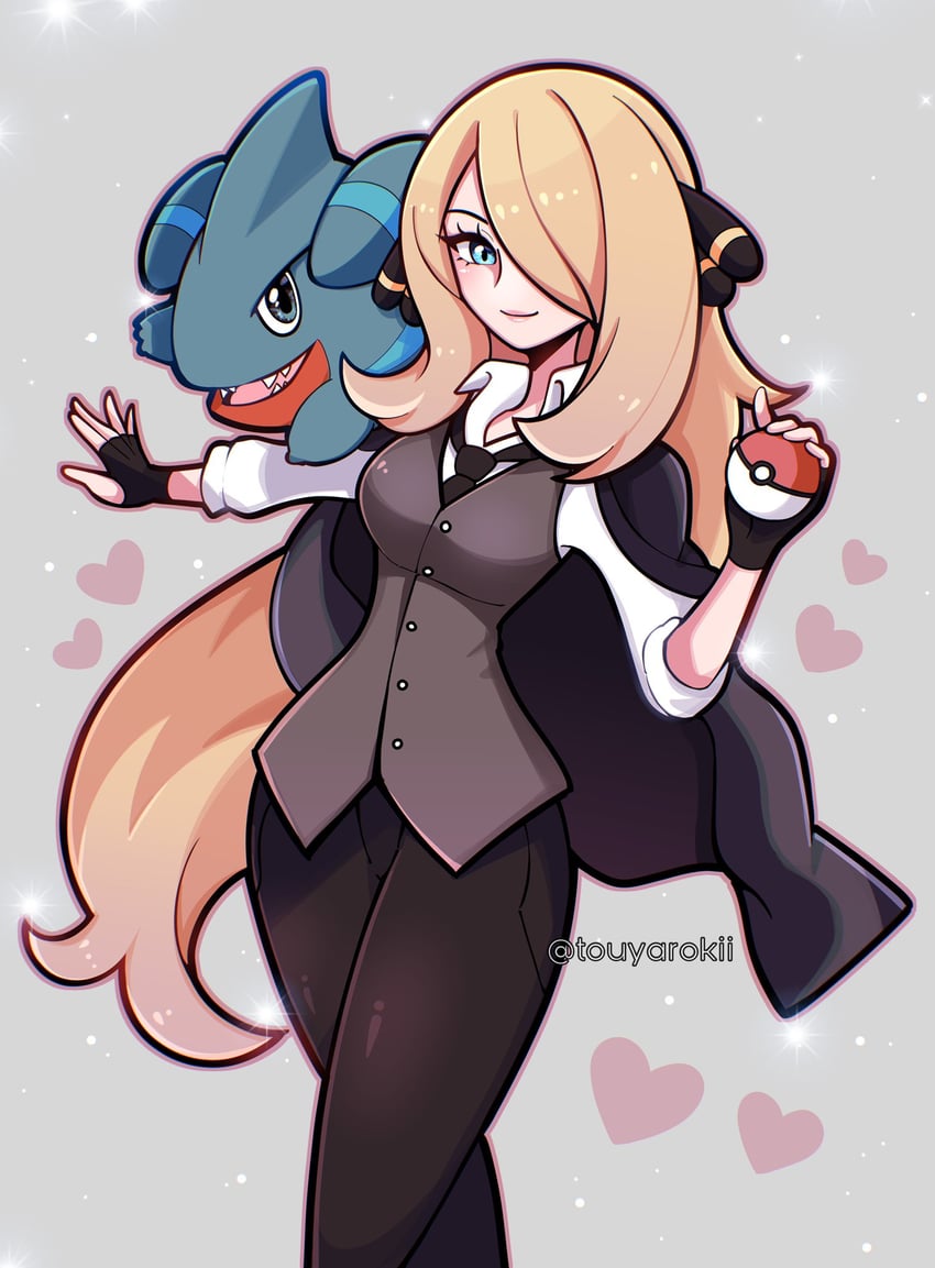 cynthia and gible (pokemon and 1 more) drawn by touyarokii