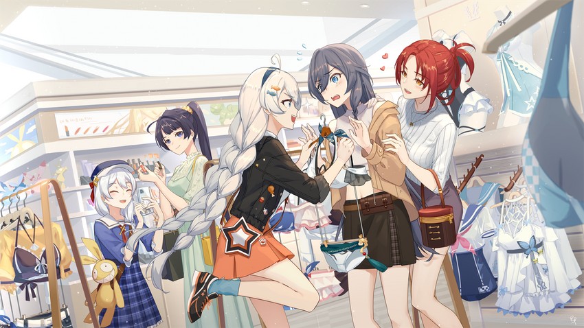 kiana kaslana, raiden mei, fu hua, theresa apocalypse, murata himeko, and 1 more (honkai and 1 more) drawn by tsuruki_noki