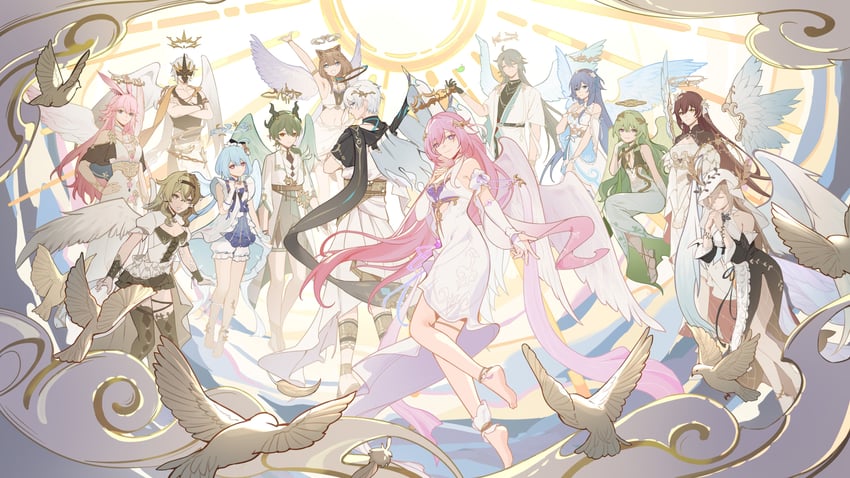 fu hua, elysia, yae sakura, mobius, aponia, and 8 more (honkai and 1 more) drawn by manbu72747