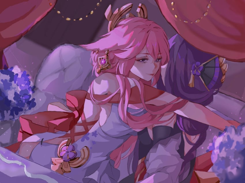 raiden shogun and yae miko (genshin impact) drawn by xinjinjumin7186700