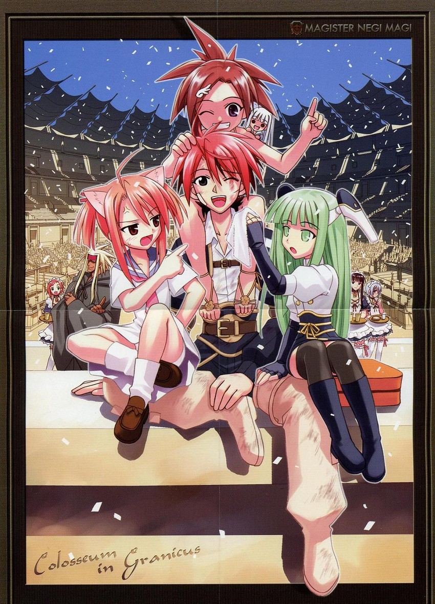 negi springfield, hasegawa chisame, karakuri chachamaru, izumi ako, asakura kazumi, and 4 more (mahou sensei negima!) drawn by akamatsu_ken