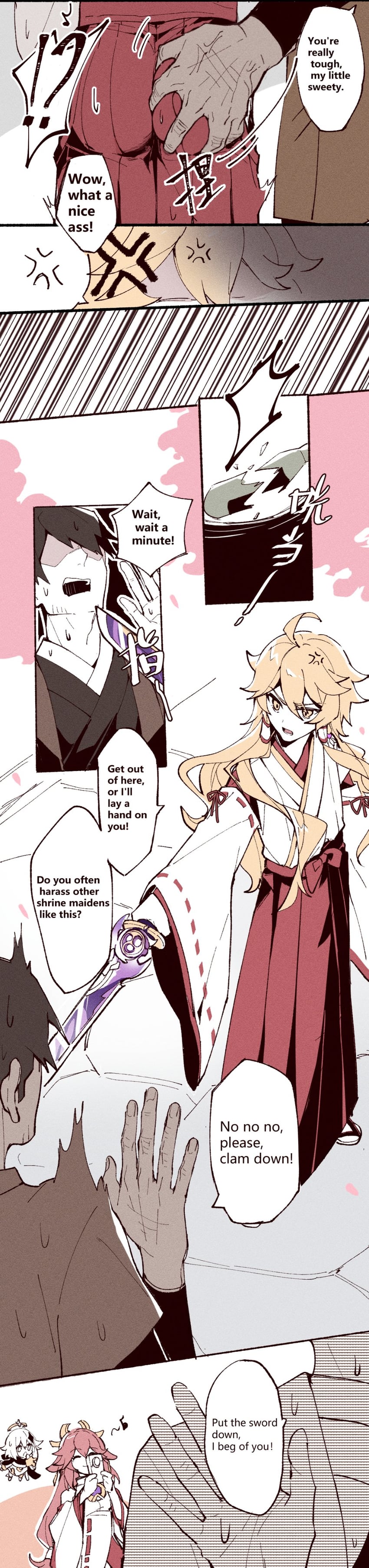 aether, yae miko, and paimon (genshin impact) drawn by lizi_cai