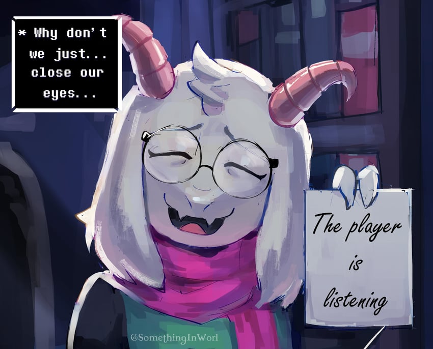 ralsei (chainsaw man and 1 more) drawn by somethinginworl