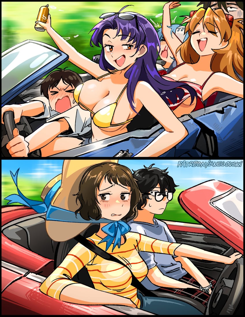 souryuu asuka langley, ayanami rei, ikari shinji, amamiya ren, katsuragi misato, and 2 more (persona and 2 more) drawn by snegovski