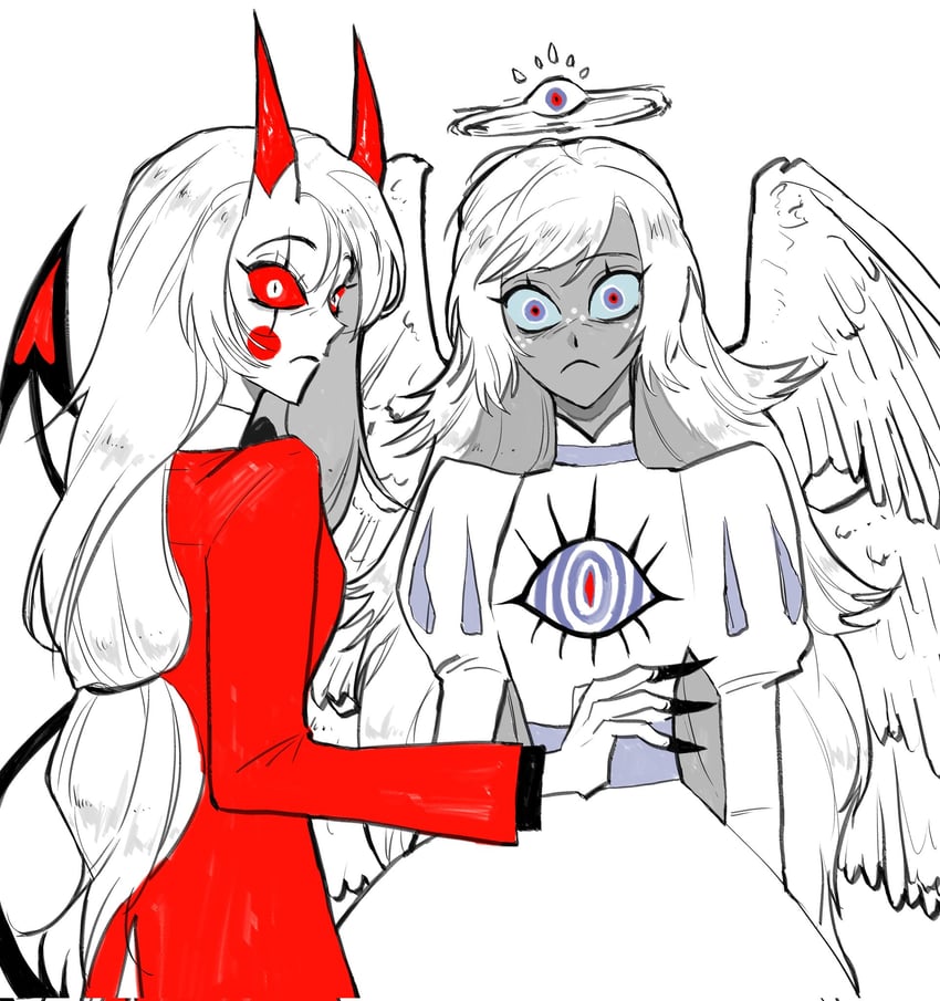 charlie morningstar and emily (hazbin hotel) drawn by tppiiiiqqt