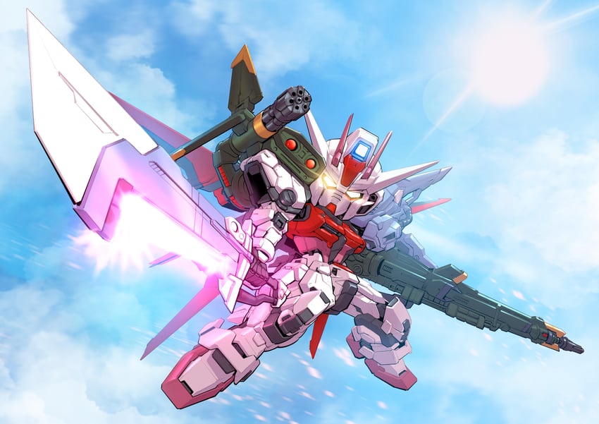 strike gundam, strike rouge, perfect strike gundam, and perfect strike rouge (gundam and 2 more) drawn by zakuma
