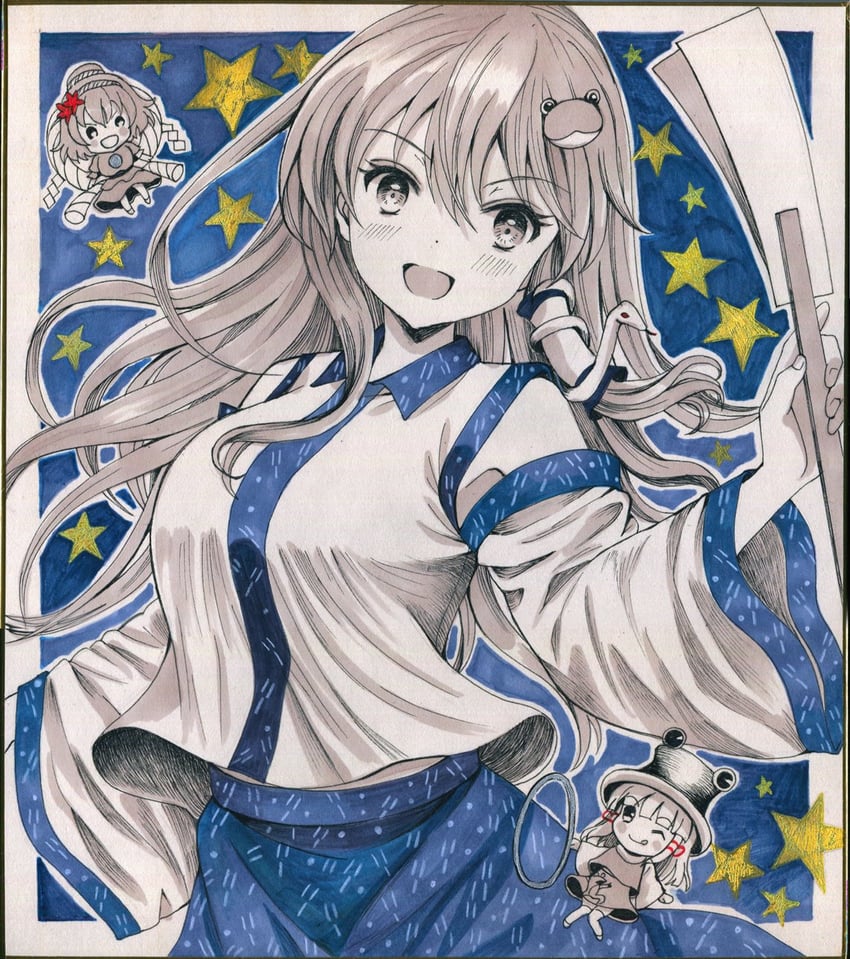 kochiya sanae, moriya suwako, and yasaka kanako (touhou) drawn by hajike_akira