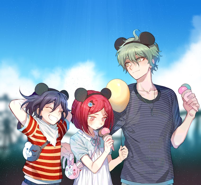 oma kokichi, monokuma, yumeno himiko, amami rantaro, and monomi (danganronpa and 1 more) drawn by zuizi