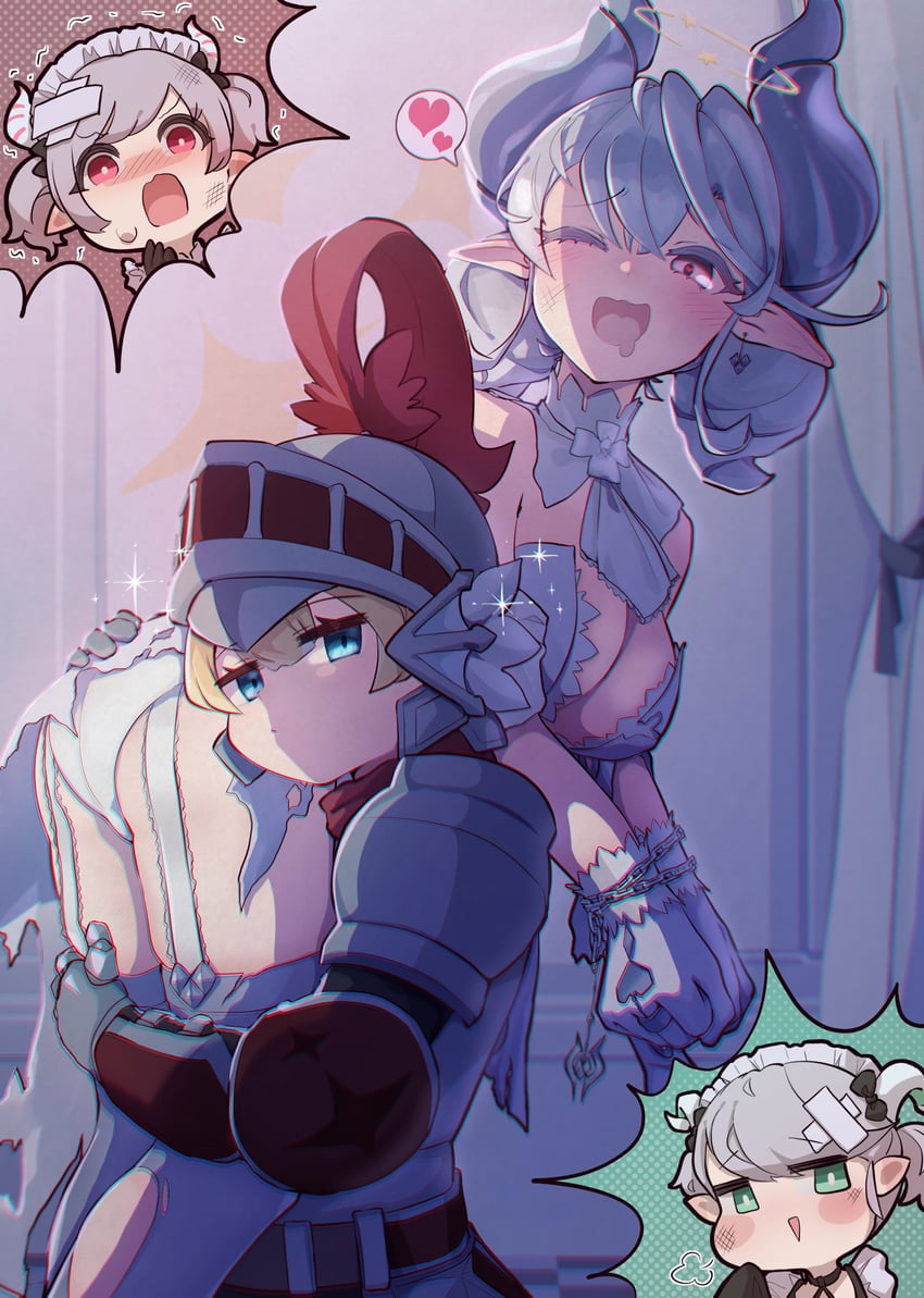 lovely labrynth of the silver castle, knight, arianna the labrynth servant, and arianne the labrynth servant (yu-gi-oh!) drawn by c_civciv