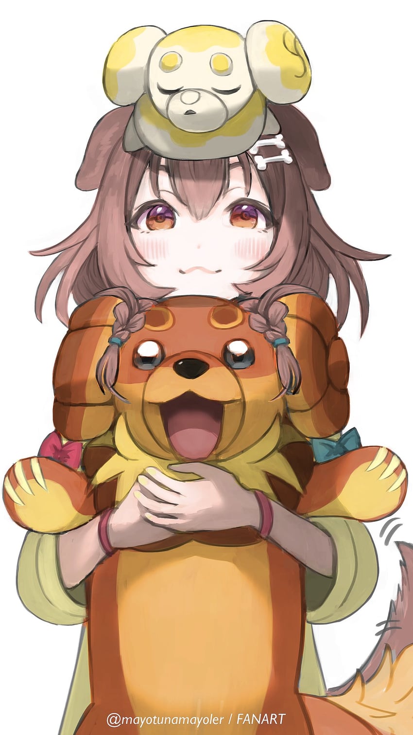inugami korone, fidough, and dachsbun (pokemon and 1 more) drawn by mayotsunamayo