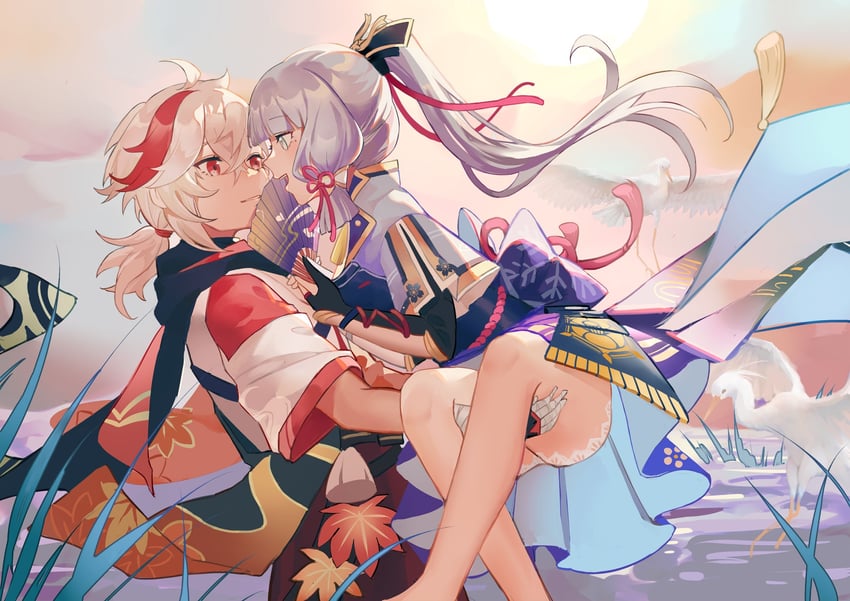kamisato ayaka and kaedehara kazuha (genshin impact) drawn by jiujiacaicai