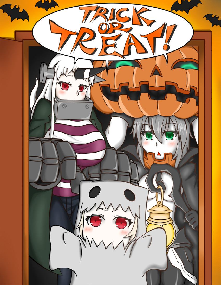 northern ocean princess, wo-class aircraft carrier, seaport princess, and frankenstein's monster (kantai collection) drawn by sang_youmu