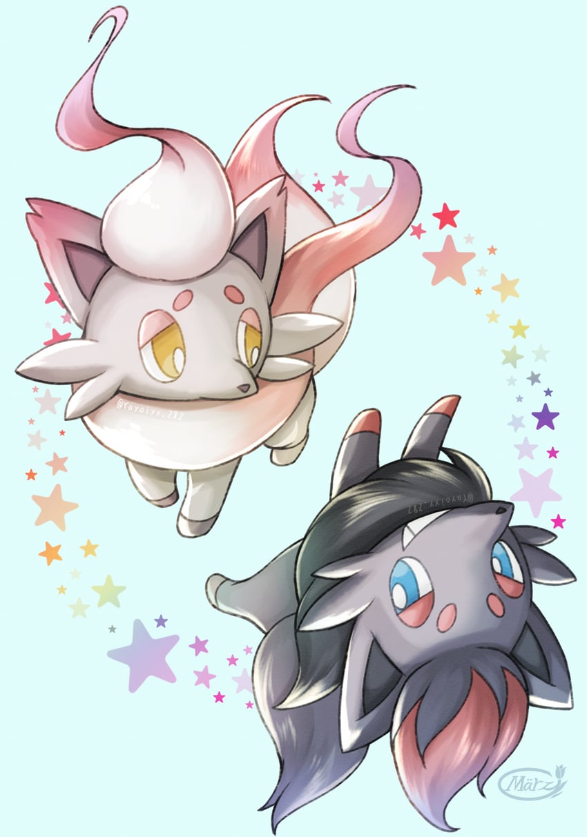 zorua and hisuian zorua (pokemon) drawn by y_yayoi