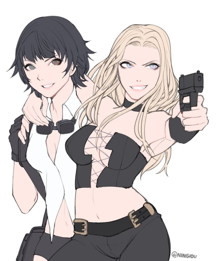 lady and trish (devil may cry and 1 more) drawn by kyou_(iuciferic)
