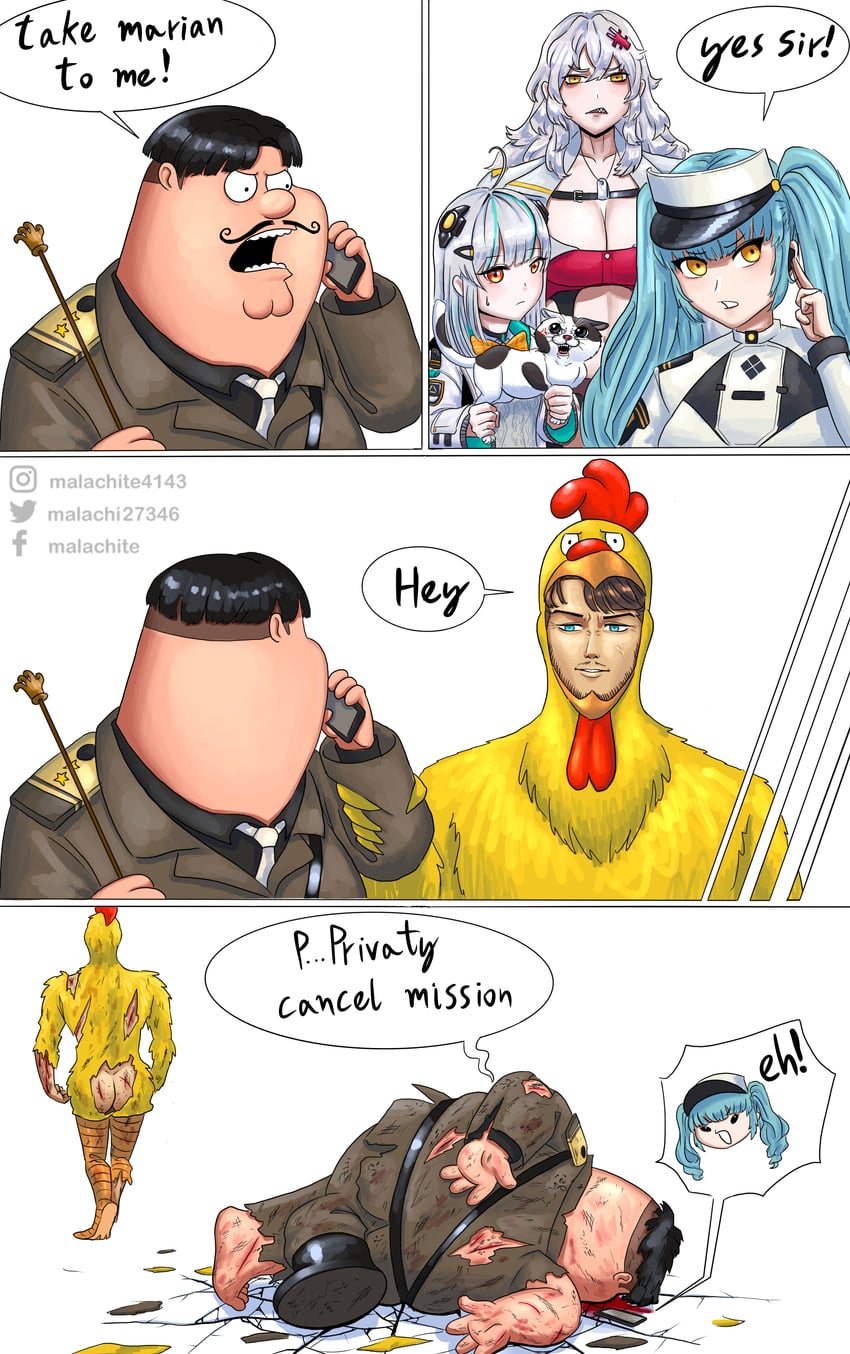 privaty, peter griffin, yulha, admi, andersen, and 2 more (goddess of victory: nikke and 1 more) drawn by malachite_27346
