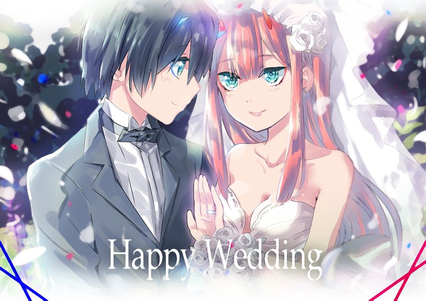 zero two and hiro (darling in the franxx) drawn by futami_(futamito)