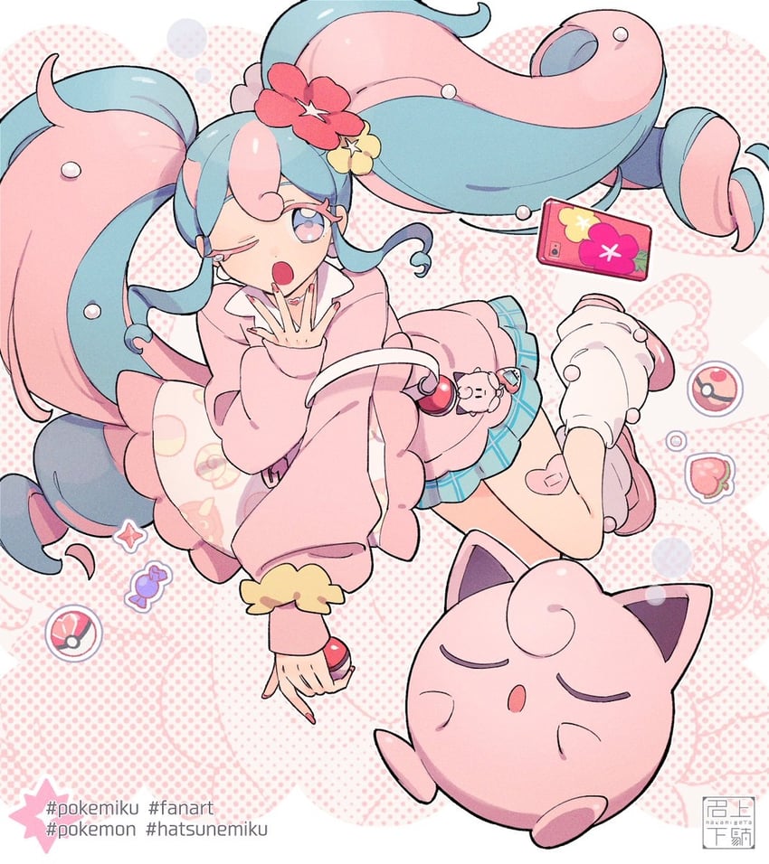 hatsune miku, jigglypuff, fairy miku, bull sprite, and fossil sprite (pokemon and 2 more) drawn by nakami_geta