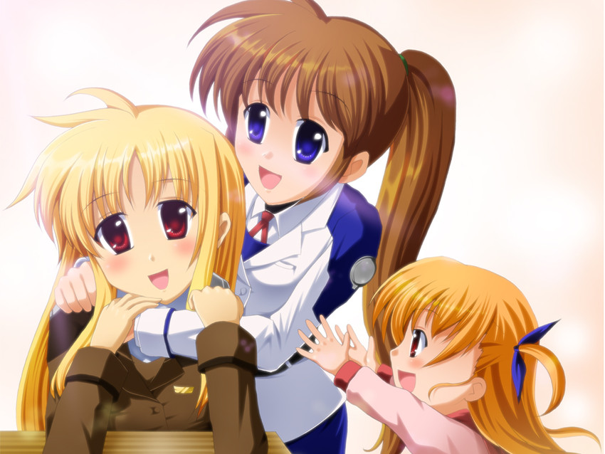 fate testarossa, takamachi nanoha, and vivio (lyrical nanoha and 1 more) drawn by yutanpo