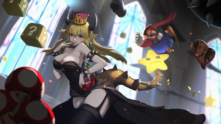 mario, bowsette, goomba, and bullet bill (mario and 1 more) drawn by vafar7