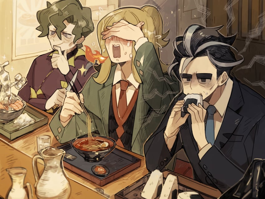 larry, hassel, sudowoodo, and brassius (pokemon and 1 more) drawn by luminous_slime